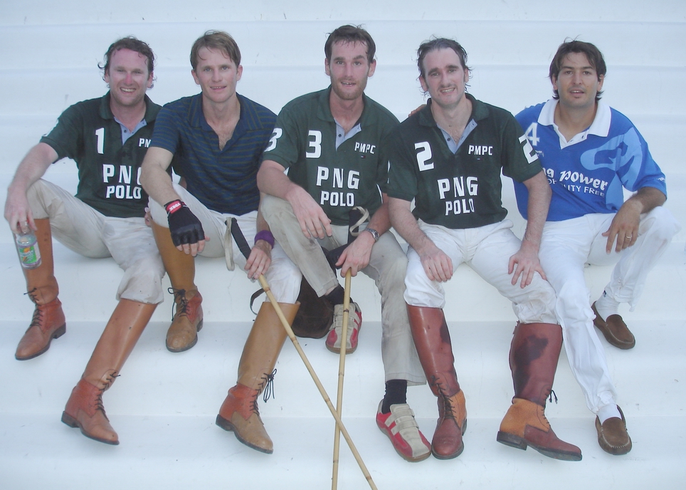 PNG Polo Team -- Thirlwall Brothers (Henry, Charles, Edward, Oliver) with SPP polo manager Marco.